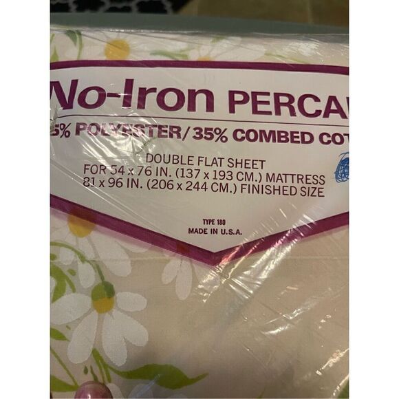 Vintage Two New Packages No-Iron Percale Double Flat Sheets 81x96” made in USA - Picture 6 of 10